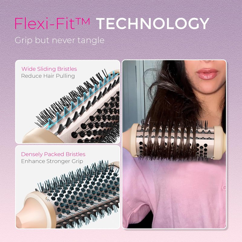TYMO Thermal Brush Curling Brush - STYLUX 1.7 Inch Blowout Volumizer with Flexi-Fit for Hair Straightening, Heated Round Styler Tool, Hair Straightener and Curler 2 in 1, Dual Voltage, Pink