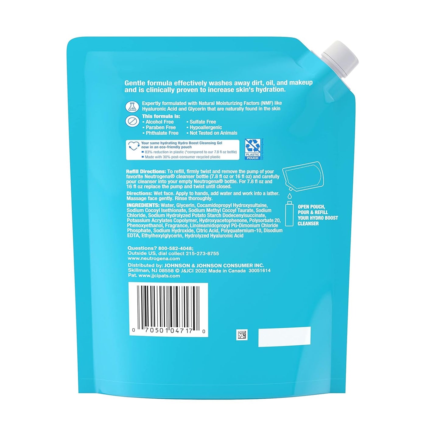Neutrogena Hydro Boost Facial Cleansing Gel - Lightweight Hydrating Face Wash with Hyaluronic Acid | 16 fl. oz Refill Pouch