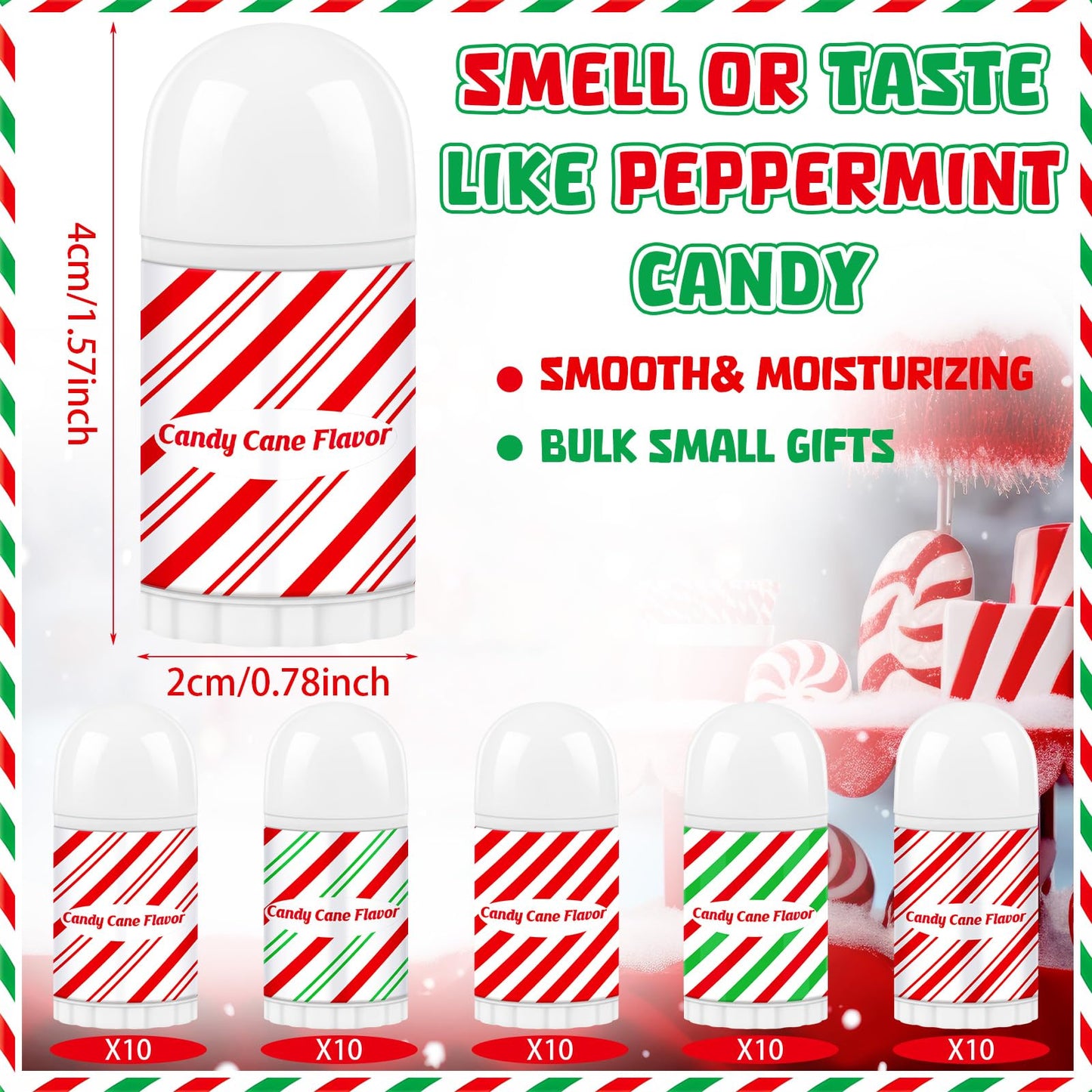 50 Pcs Christmas Lip Balm Bulk Mini Candy Cane Peppermint Flavor Lip Balms Bulk Christmas Stocking Stuffers Xmas Party Gifts Small Thank You Employee Appreciation Gifts for Women Men (Xmas Character)