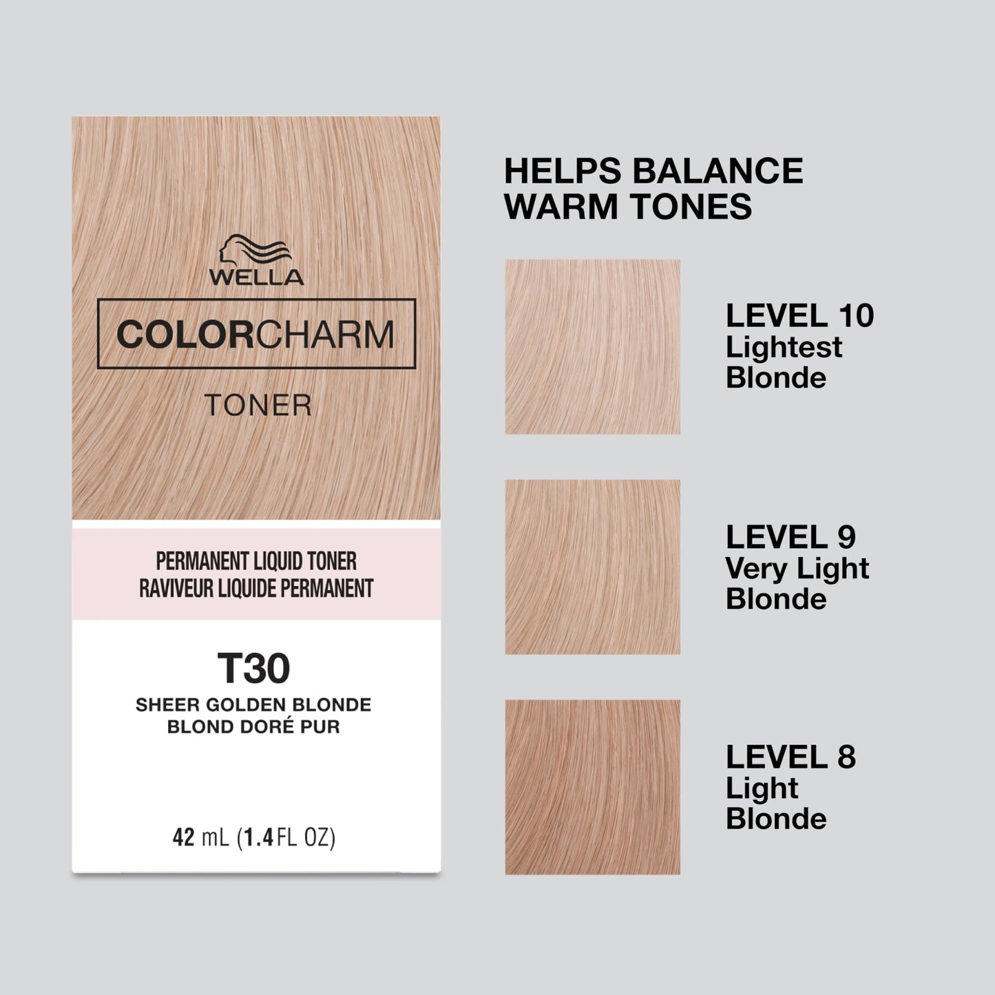 COLORCHARM Permanent Liquid Toners| Neutralize Brass| Free of Parabens| Vegan| T30 Sheer Golden Blonde| 1.4 Fl Oz