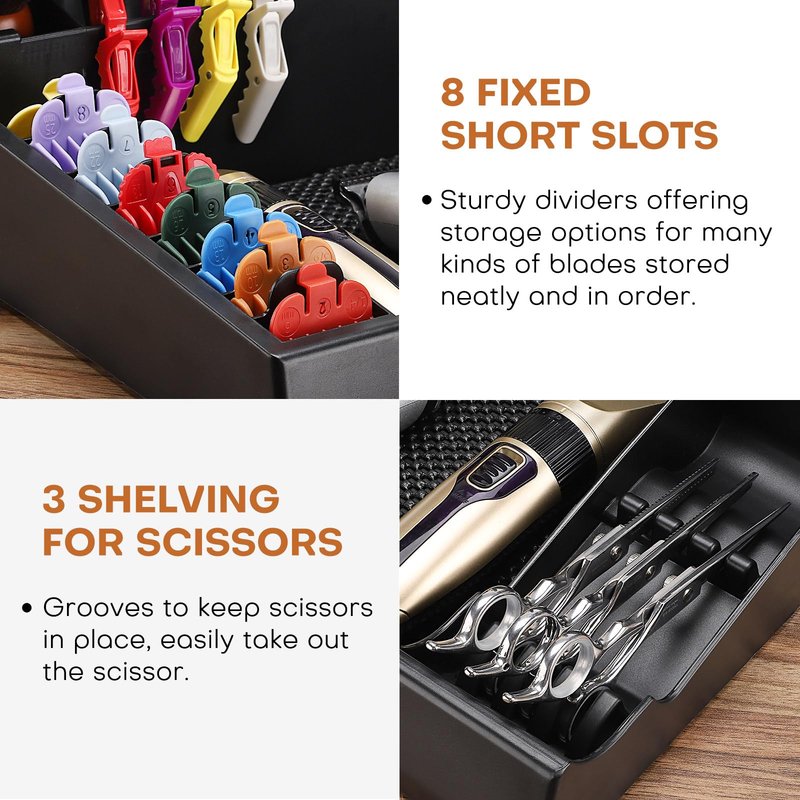 Upgrade Large PU Leather Barber Station Organizer for Clippers & Guards, 15x12x5 inch Multifunctional Barber Organizer Tray Salon Tools Storage, Detachable Salon Countertop Tray for Hairdressing Tool