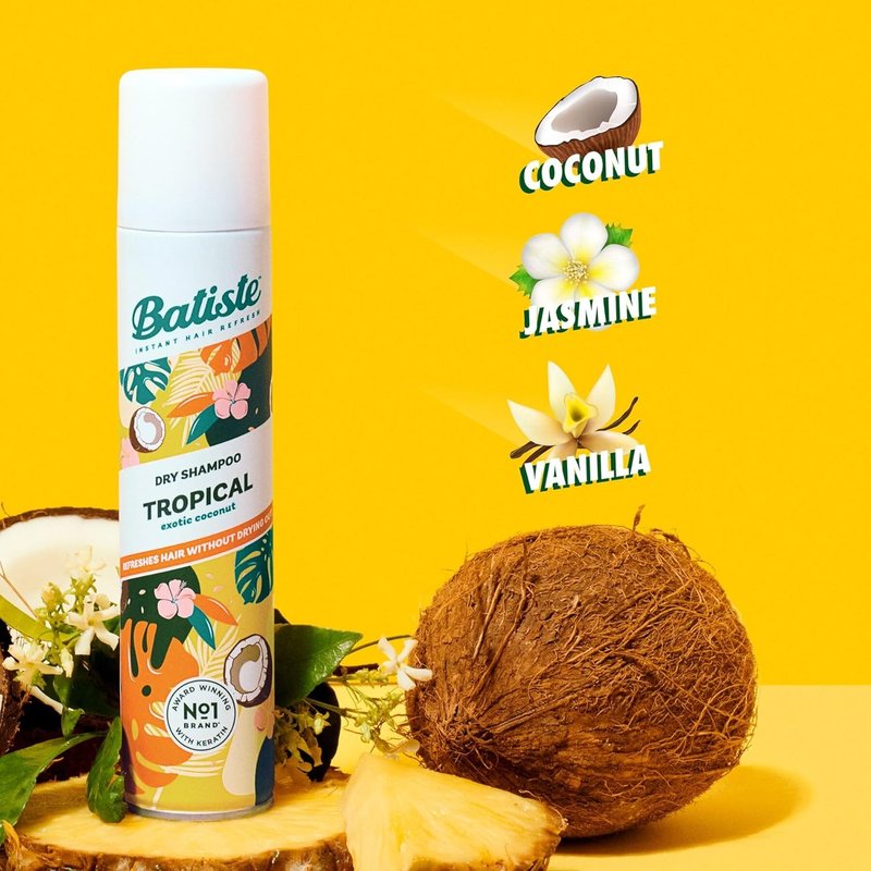 Batiste Tropical Dry Shampoo - Waterless Formula for Fresh Hair | 3.81oz, 3 Pack