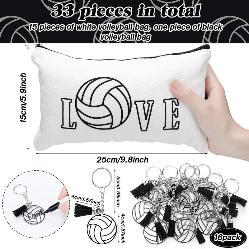 Valentine's Day Volleyball Party Favors - 33 Pcs Set with Makeup Bag & Acrylic Keychains | Perfect Gift for Sports Lovers