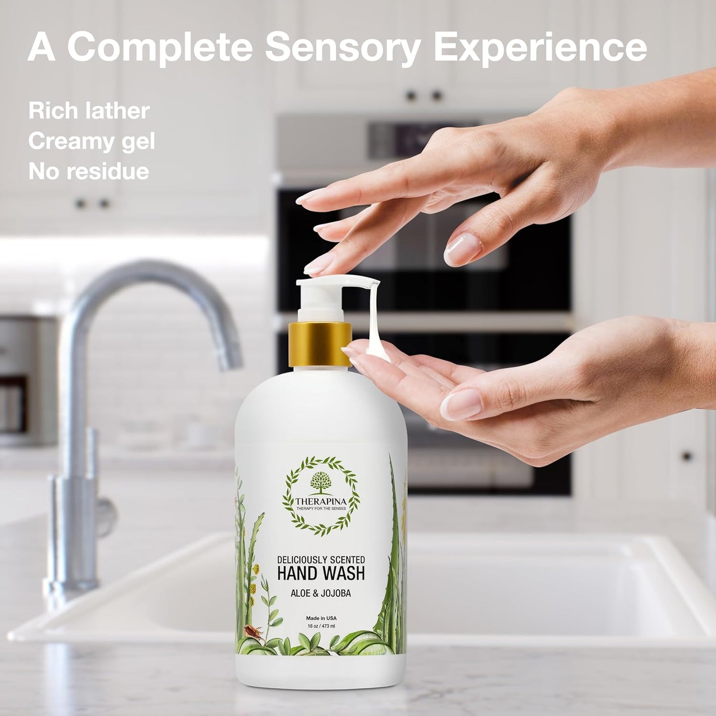 Aromatherapy Luxury Liquid Hand Soap - Vegan Moisturizing Formula with Aloe Vera & Botanical Oils | 16 Oz, Jojoba Scent