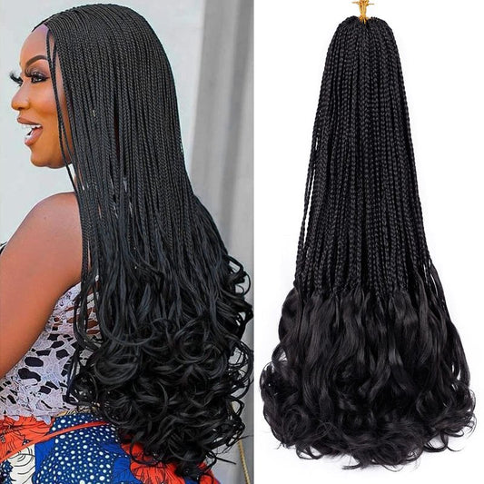 French Curl Crochet Braids 22 Inch 6 Packs Goddess Box Braids Crochet Hair Pre Looped French Curly Braiding Hair Crochet Box Braids With Curly Wavy Ends Synthetic Hair Extensions (#1B)