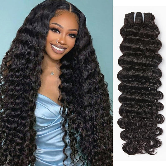 Wequeen 16A Deep Wave Water Wave Human Hair Bundles 100% Unprocessed Brazilian Virgin Hair Quick Weave Bundles Human Hair Extensions Real Human Hair,Deep Wave 14 Inch
