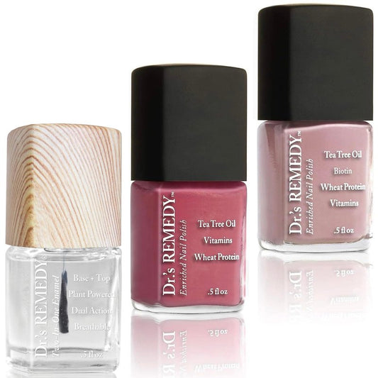 Dr’s Remedy 3 Pack Nail Polish Kit, Feeling Rose-Y Trio, All Natural Enriched Nail Strengthener Non Toxic and Organic