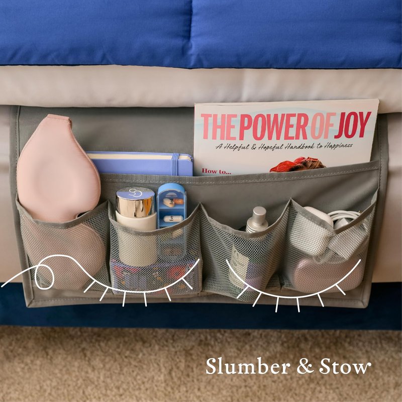 Houseify Slumber & Stow Hanging Bedside Caddy - 5 Pocket Bed Caddy Organizer for Tablets, Magazines, Phone, Glasses, Remotes & More - Ideal Storage For Dorm, Bedroom & Living Areas - 10"x17.3"