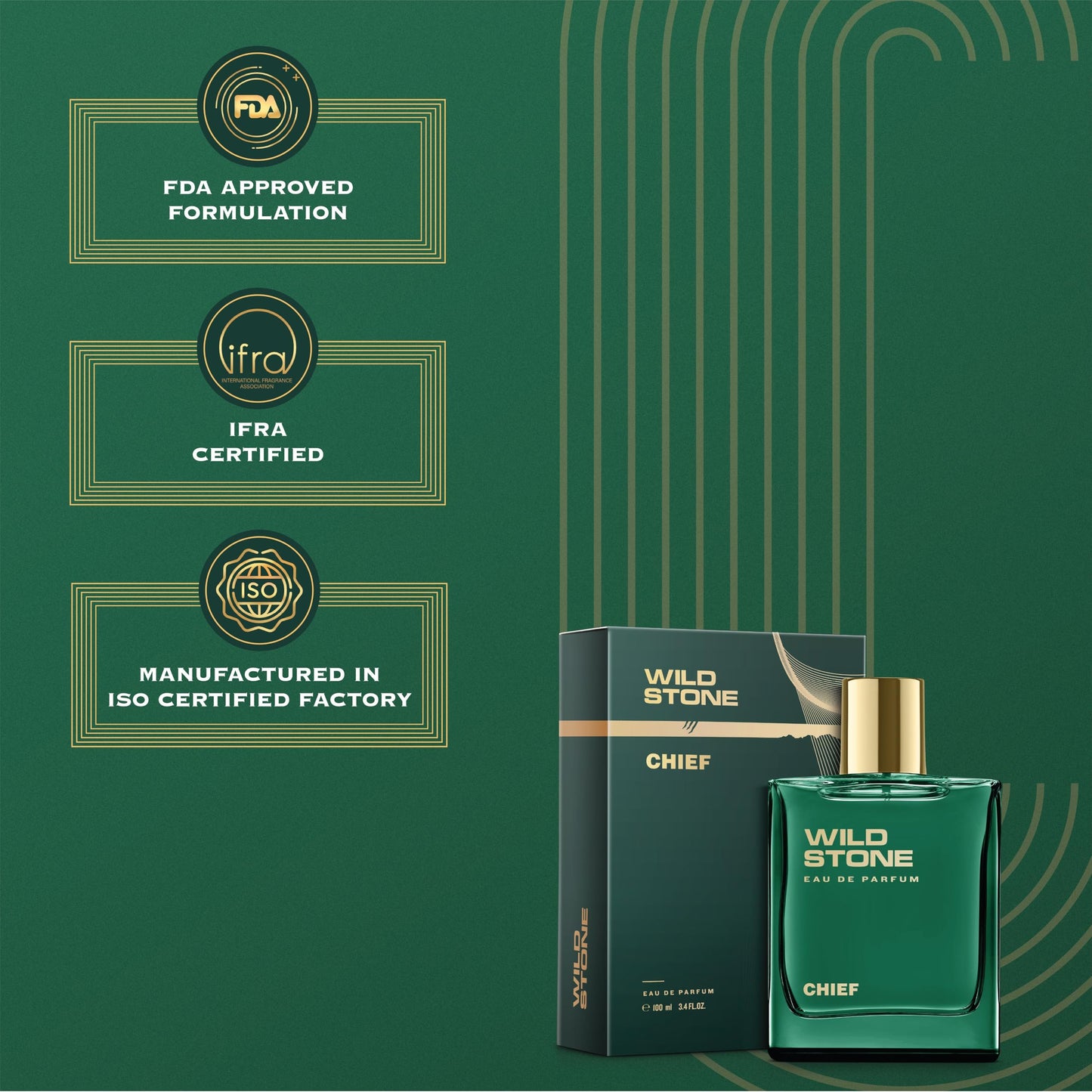 Wild Stone Chief Eau De Parfum | 3.38oz,100 ml | Luxury EDP Perfume for Men | Intense Long Lasting Premium Fragrance | 100% Liquid Scent