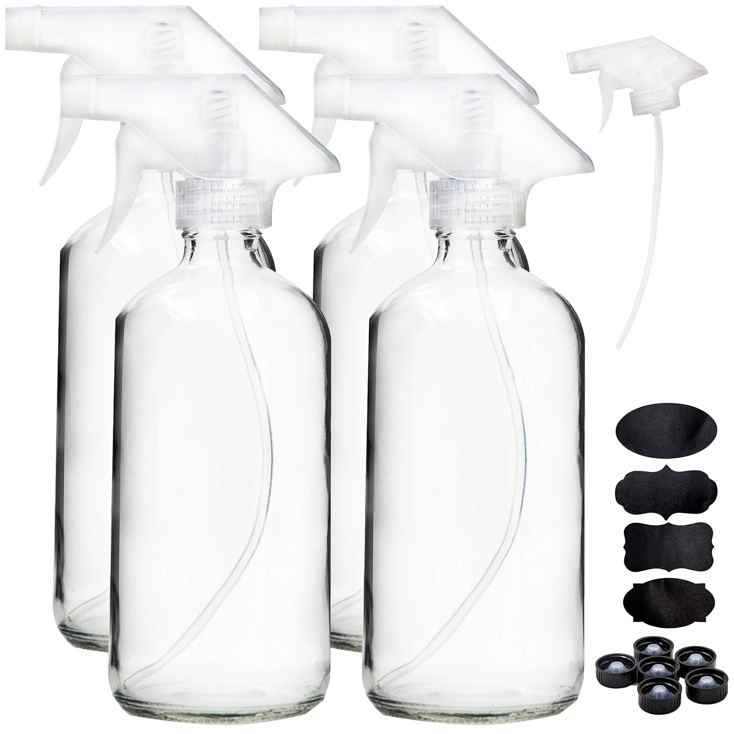 Youngever 4 Pack Empty Glass Spray Bottle, 16 Ounce Clear Glass Spray Bottle for Essential Oils with Extra Durable Trigger Sprayers