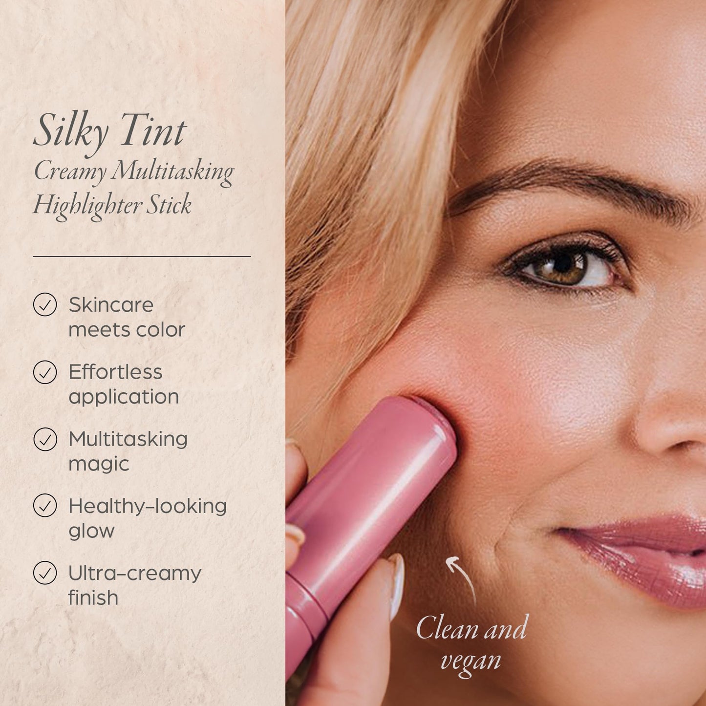 PÜR MINERALS Silky Tint Creamy Multitasking Blush Stick with Peptides, Sparkling Rose - Blush Stick with Natural, Healthy-Looking Glow & Ultra-Creamy Finish - Professional Makeup