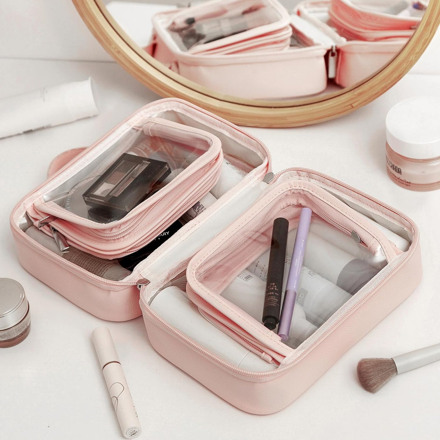 TSA Approved Clear Toiletry Bag - Portable PVC Travel Makeup Organizer | Pink