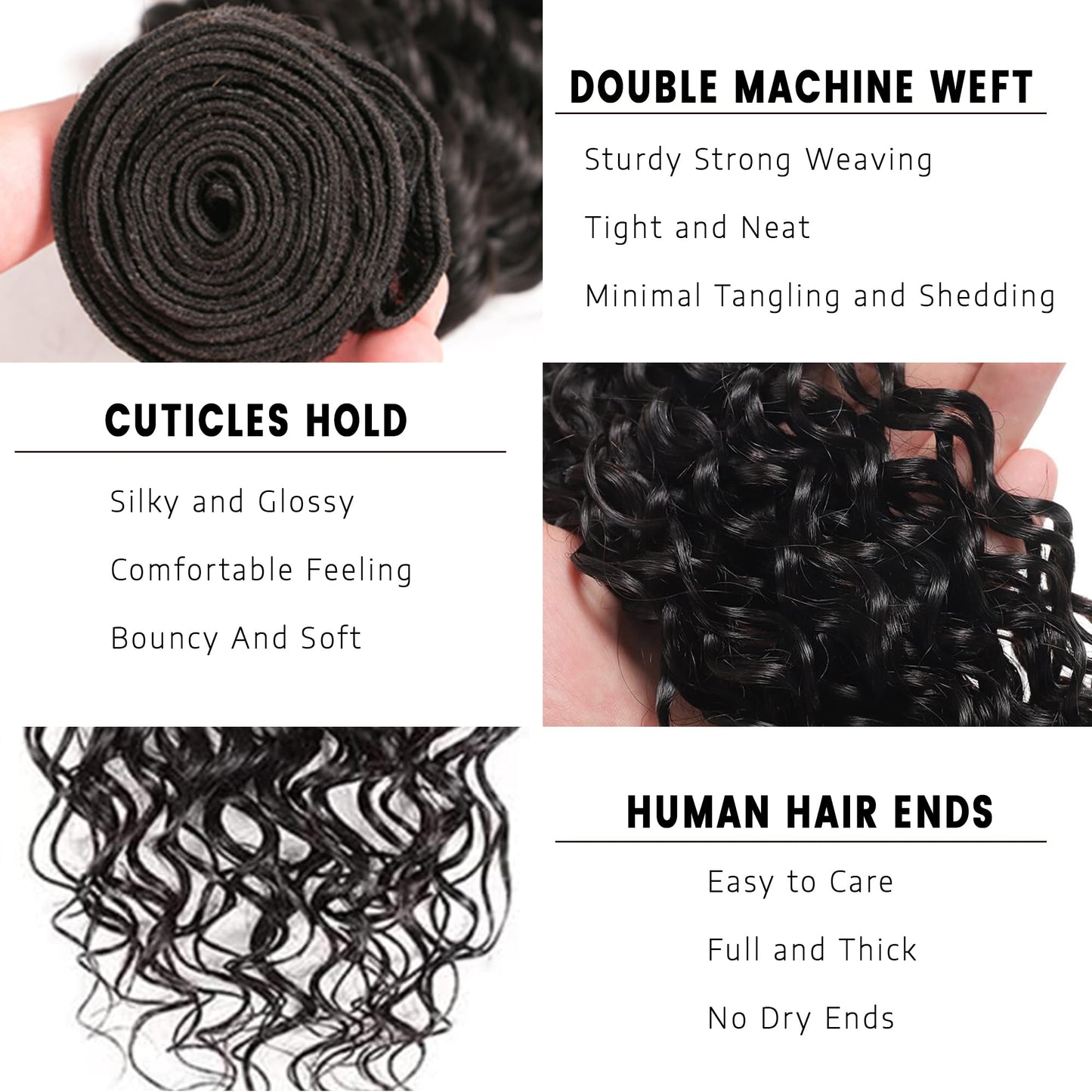 BOKIEOIE Natural Black Bundle Human Hair Unprocessed Brazilian Virgin Water Wave Human Hair Bundles 22 Inch Single Bundle Color #1B Double Weft Hair Extensions 100g Total for Black Women