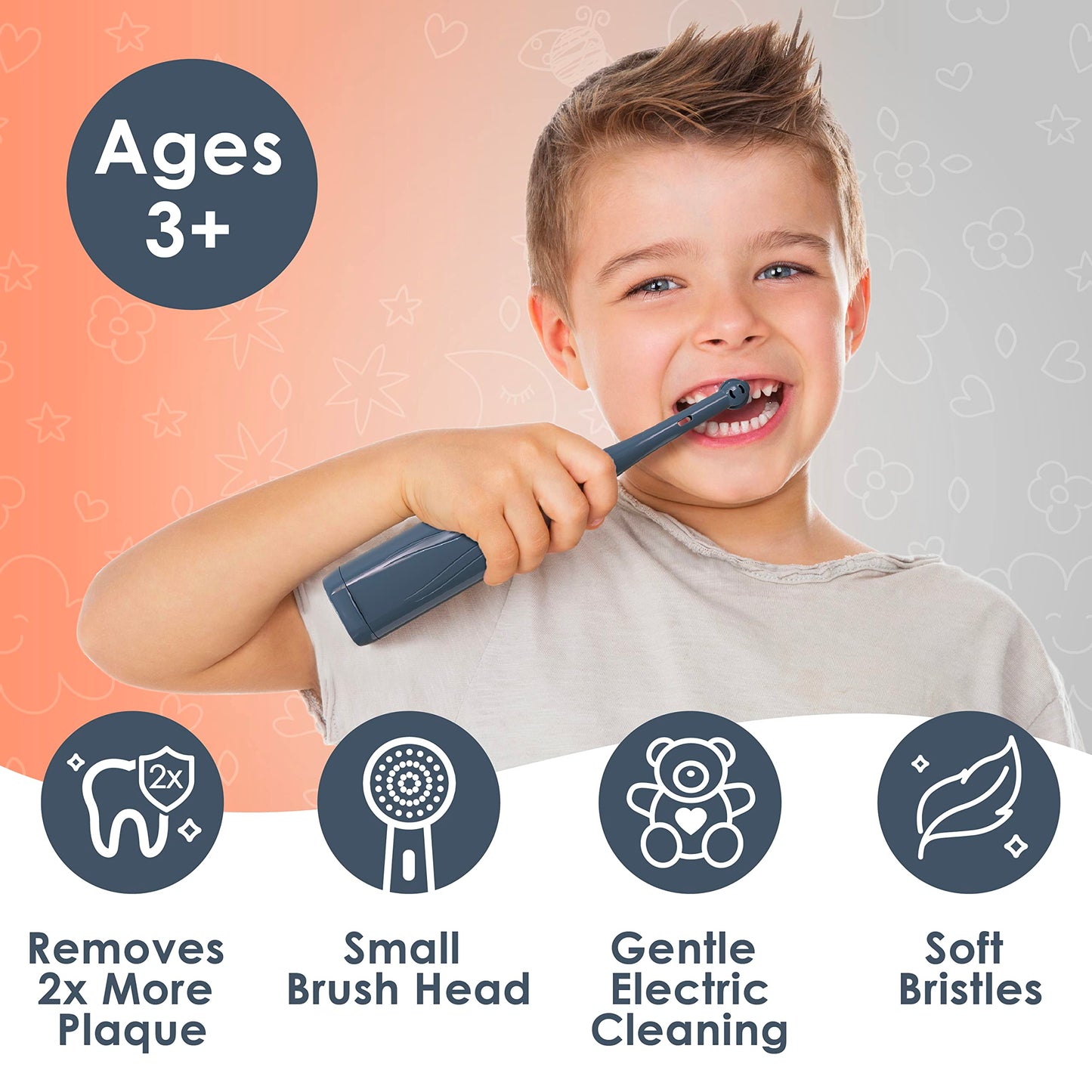 Brusheez Kid's Electric Toothbrush Set & Replacement Heads 2 Pack - Shadow the Shark