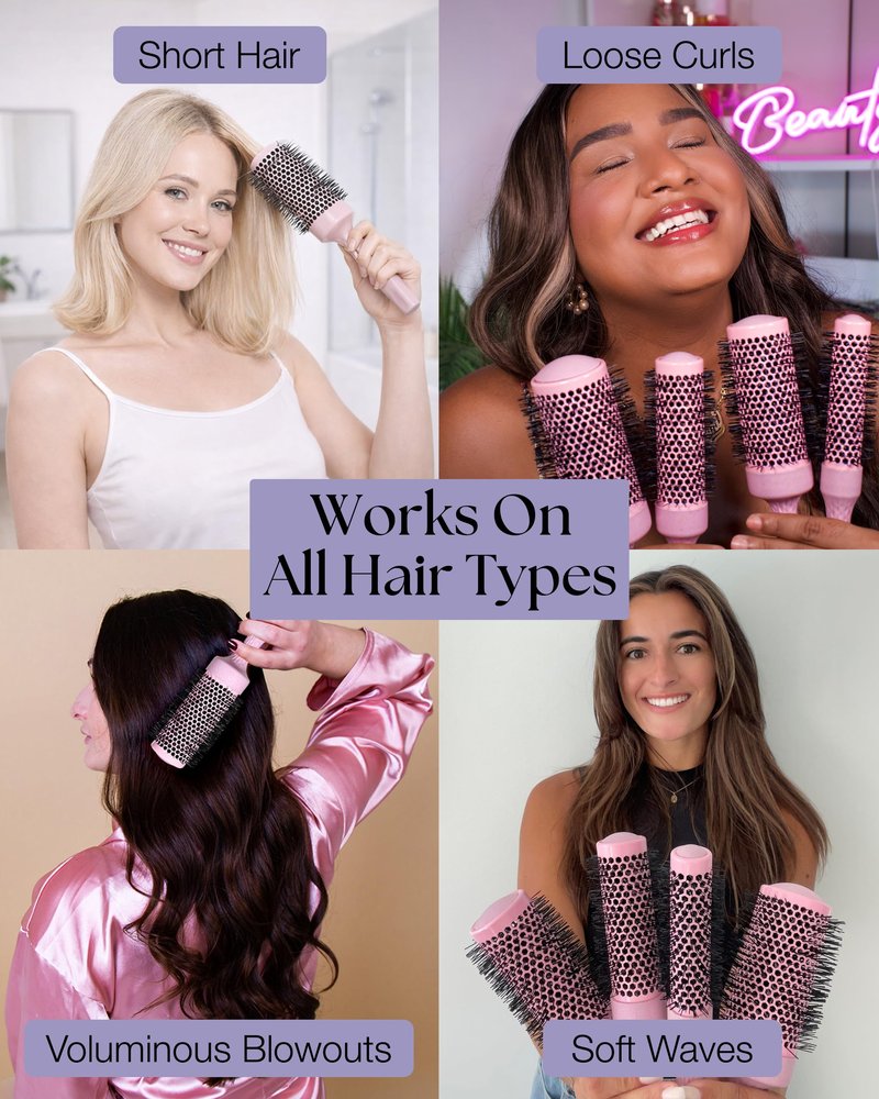 Lily England Round Blow Dry Brush Set for Women - Perfect for Voluminous Blowouts - Ceramic Ionic Technology - Luxury Gift for Her (Pink)