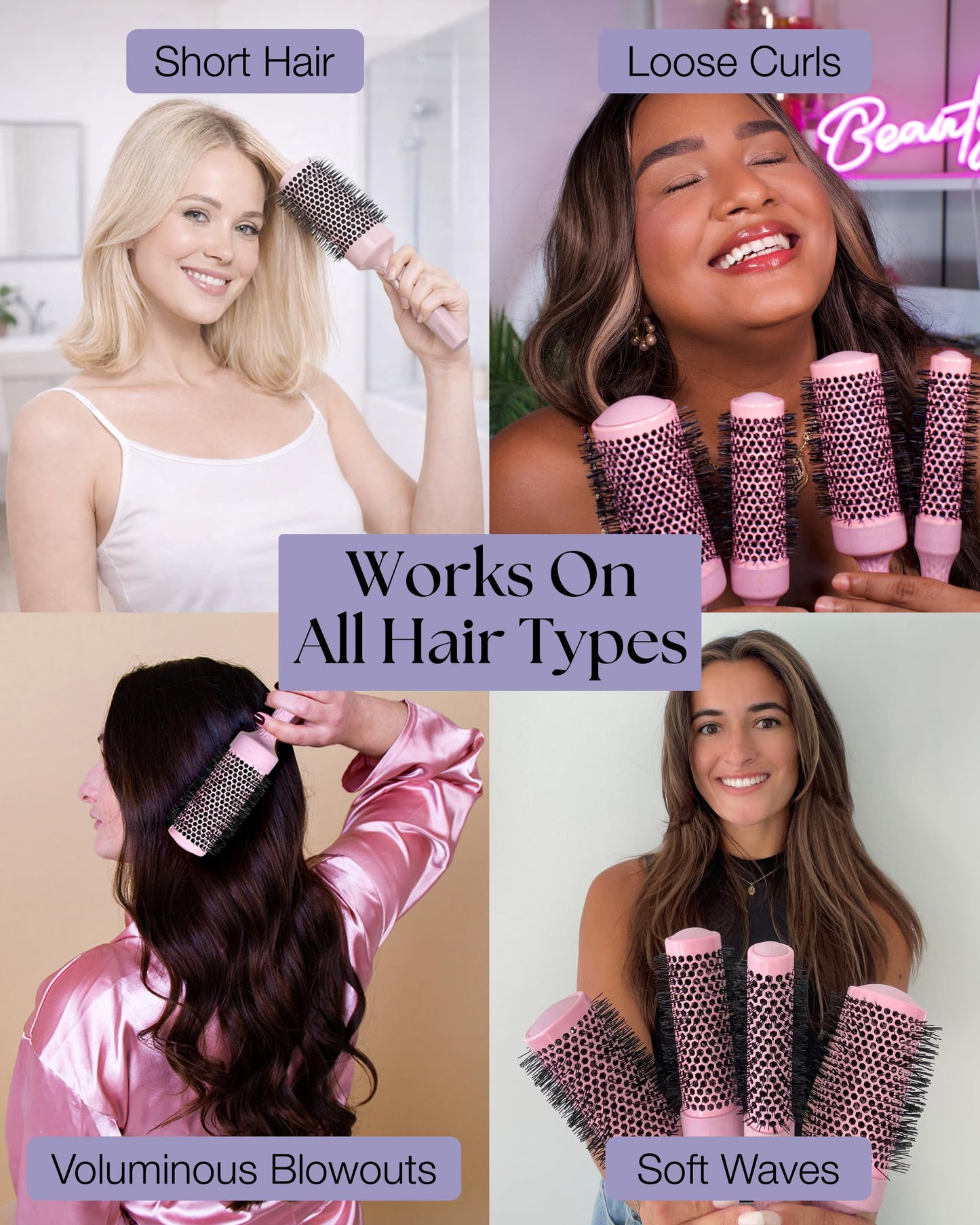 Lily England Round Blow Dry Brush Set for Women - Perfect for Voluminous Blowouts - Ceramic Ionic Technology - Luxury Gift for Her (Pink)