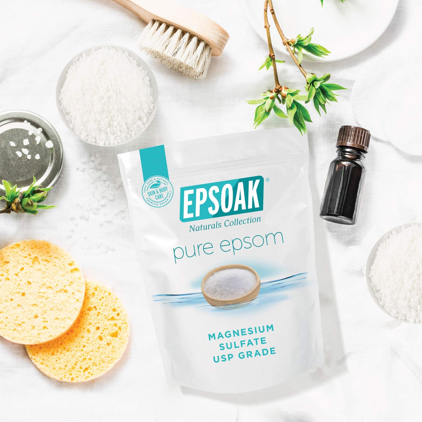 Epsoak Epsom Salt 12 lb. Magnesium Sulfate USP. (Qty. 6 x 2 lb. Bags) Resealable Epsom Salt Bag Unscented, Made in The USA, Cruelty-Free Certified