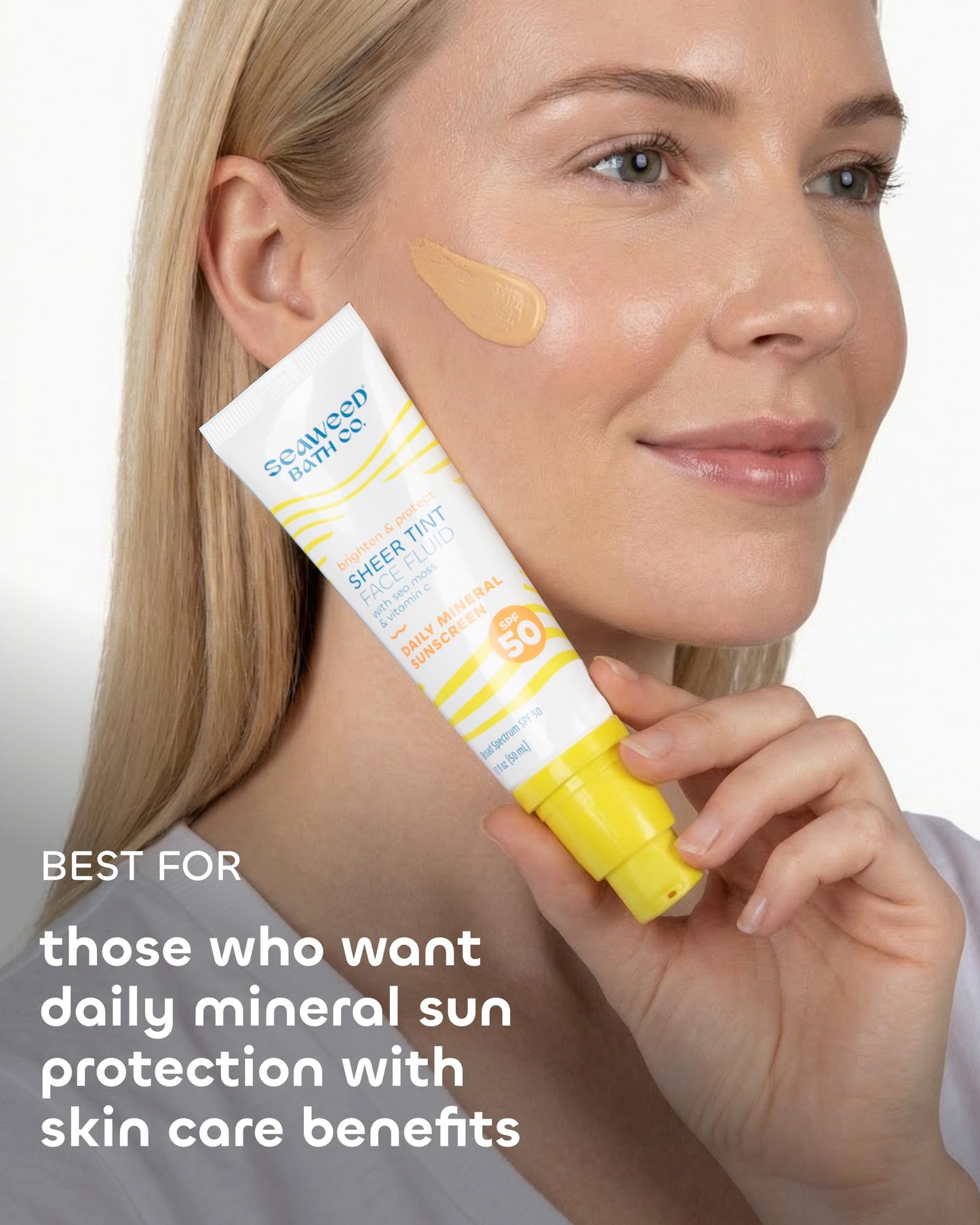 Seaweed Bath Co Tinted Face Sunscreen SPF 50 - Mineral Zinc Oxide Facial Lotion with Sheer Coverage - Lightweight Daily Moisturizer with Broad Spectrum UV Protection for Natural Glow, 1.7 oz