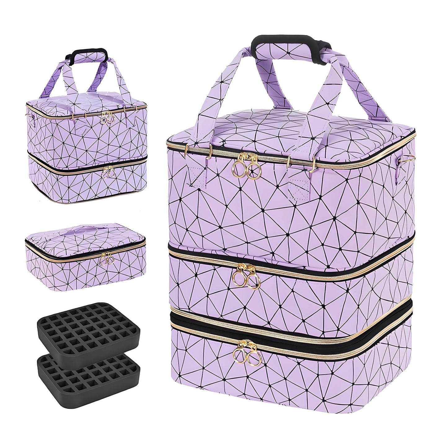 Sonhomay Nail Polish Organizer Bag, 3-Tier Nail Storage Organizer Holds 84 Bottles Nail Polish Nail Lamp Detachable Bottom Layer for Salon & Home Use(Pink)