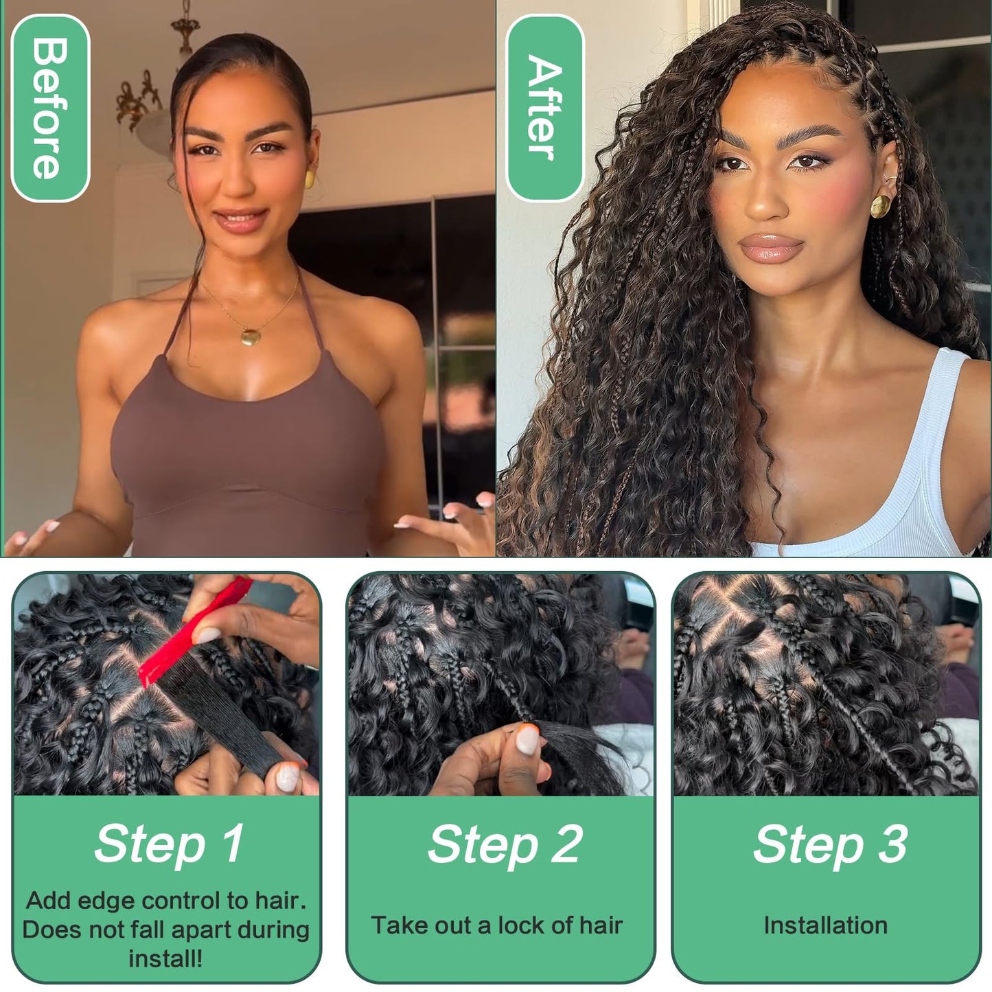 Human Braiding Hair for Boho Braids 120g 3 Bundles Deep Wave Curly Bulk Human Hair for Braiding Knotless Bohemian Natural Color (1B, 26 Inch)