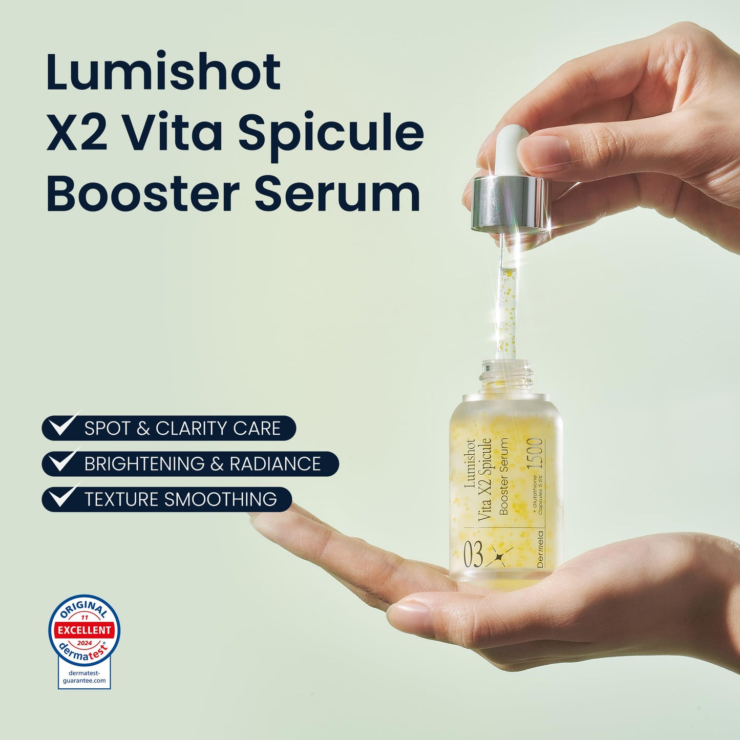 Dermela Lumishot Vita X2 Spicule Booster Serum, Vegan Spicules with Vitamin C + Niacinamide, Glutathione & Panthenol, Brightening & Texture Care 1.01 fl oz (30ml) | Korean Face Serum for Uneven Tone