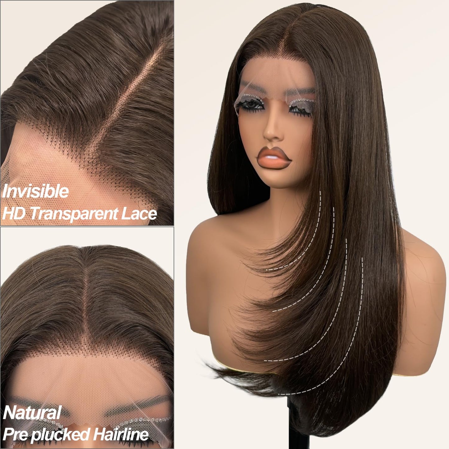 Su Mei.s Glueless Synthetic Lace Front Wig 26 Inches Long Straight Wigs for Black Women 13x5x1 HD Lace Hand Tied Pre Plucked Hairline (#4 Chocolate Brown, 26 Inch)