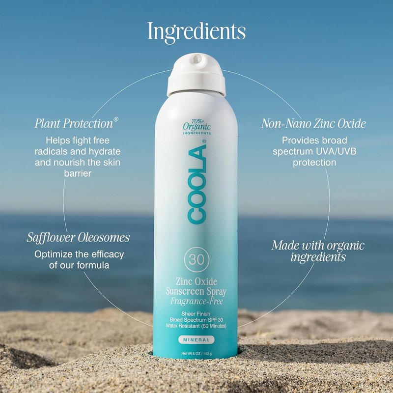 COOLA Organic Mineral Sunscreen SPF 30 - Vegan, Gluten-Free Daily Sunblock Spray | 5 Fl Oz