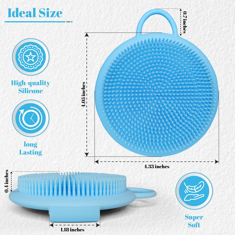 Blessence Body Silicone Scrubber - Blue Exfoliating Body Scrubber with Handle, Shower Brush & Bath Sponges for Personal Care
