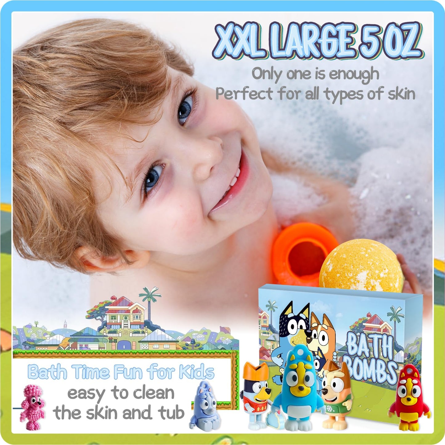 Bath Bombs for Kids: XXL Bath Bombs with Surprise Inside, Organic Bath Bombs Rich in Natural Essential Oils, Kids Bath Gift Set for Dry Skin Moisturize, Summer Party Favors for Kids (6 Pcs)