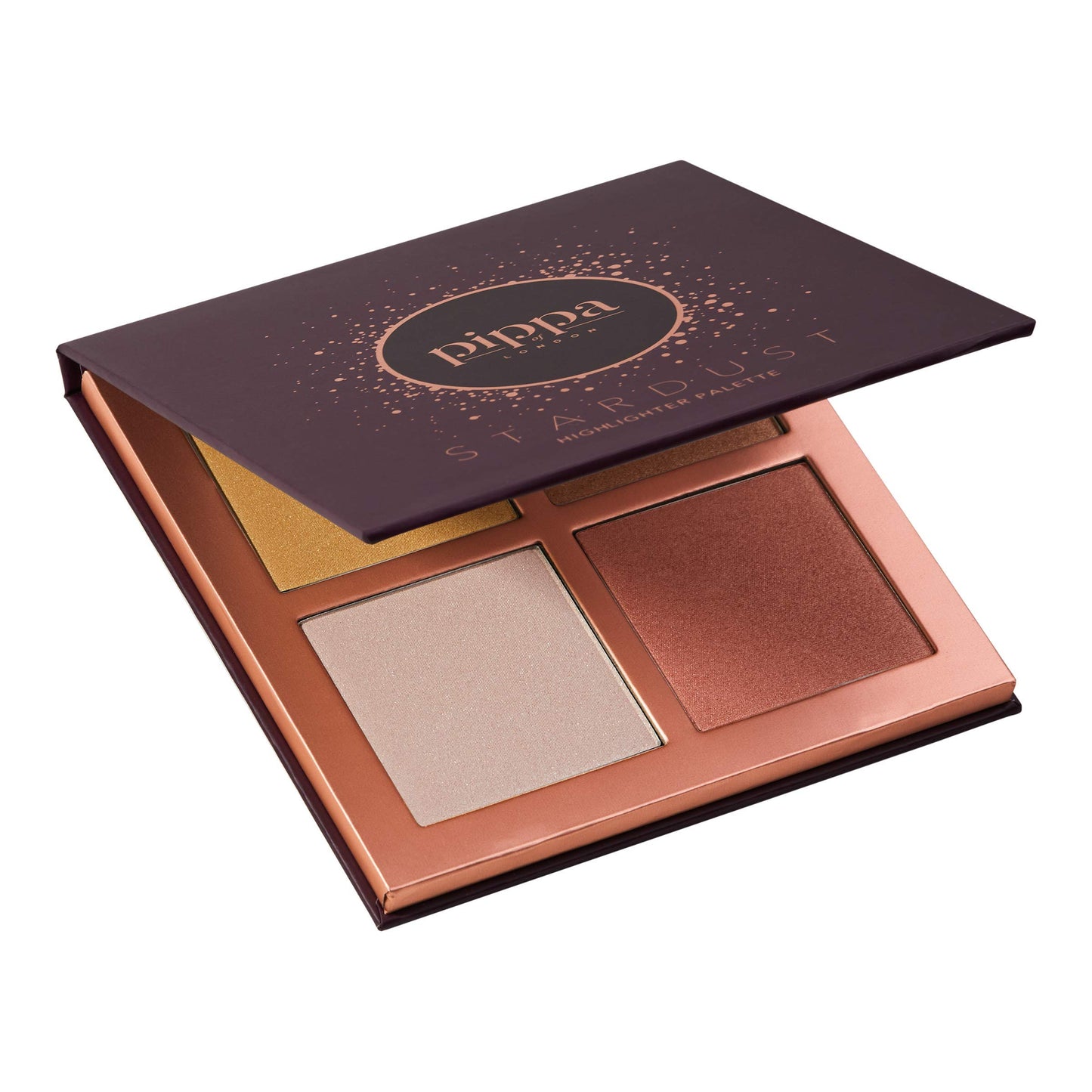 Pippa of London Stardust Highlighter Palette 382 Make Up for Cheeks and Face with 4 Luxury Highlighters in a Rose Copper Case with Mirror