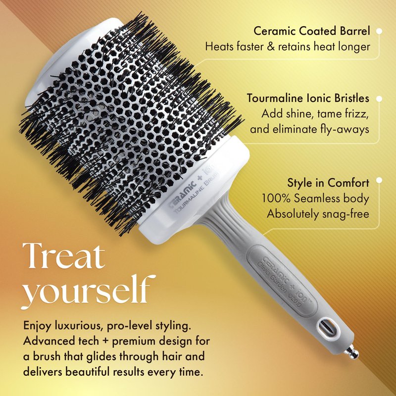 Olivia Garden Ceramic + Ion Round Thermal Hair Brush - Not Electrical - Professional Blowout Brush for Normal to Thick Hair - 4.25"-Diameter Barrel - White and Grey - CI-80