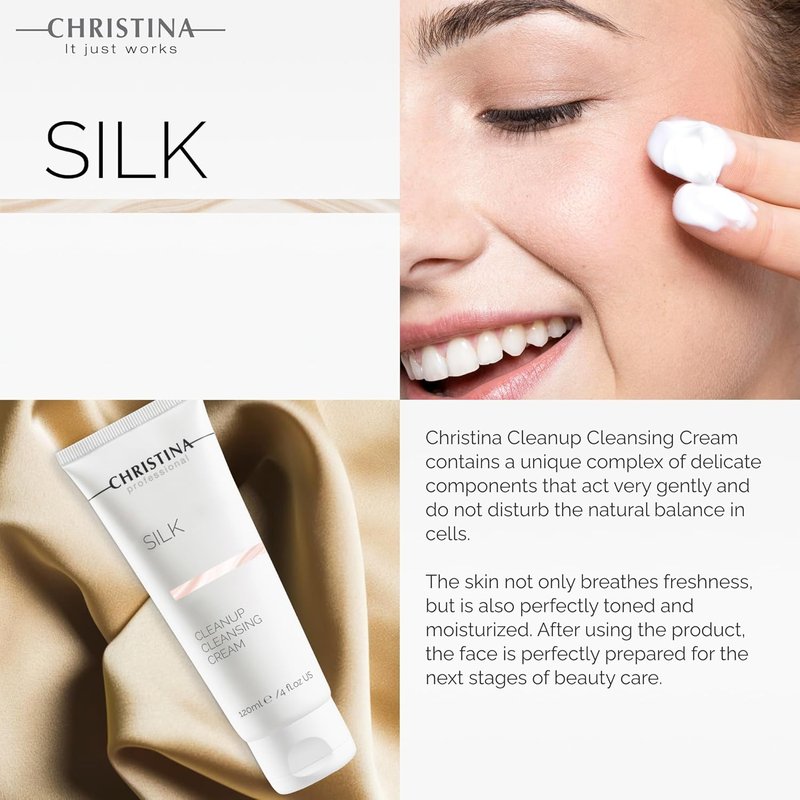 Silk CleanUp Cleansing Cream - Oil-Free Gel for Dry & Sensitive Skin | 24-Hour Moisturizing Makeup Remover, 120ml