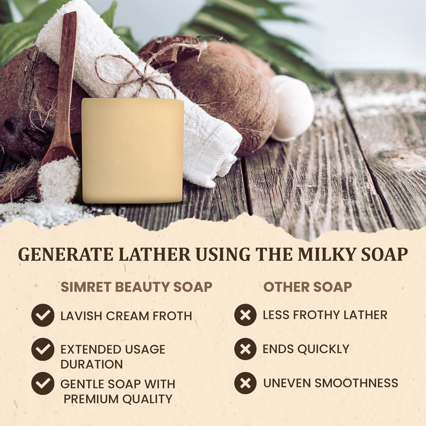 Simret Beauty Coconut and Shea Butter Soap - Organic Soap Bar with Goat Milk, Vegan Chemical-Free Moisturizing Bar for Face & Body, All Skin Types, Cruelty-Free, 4.2 oz