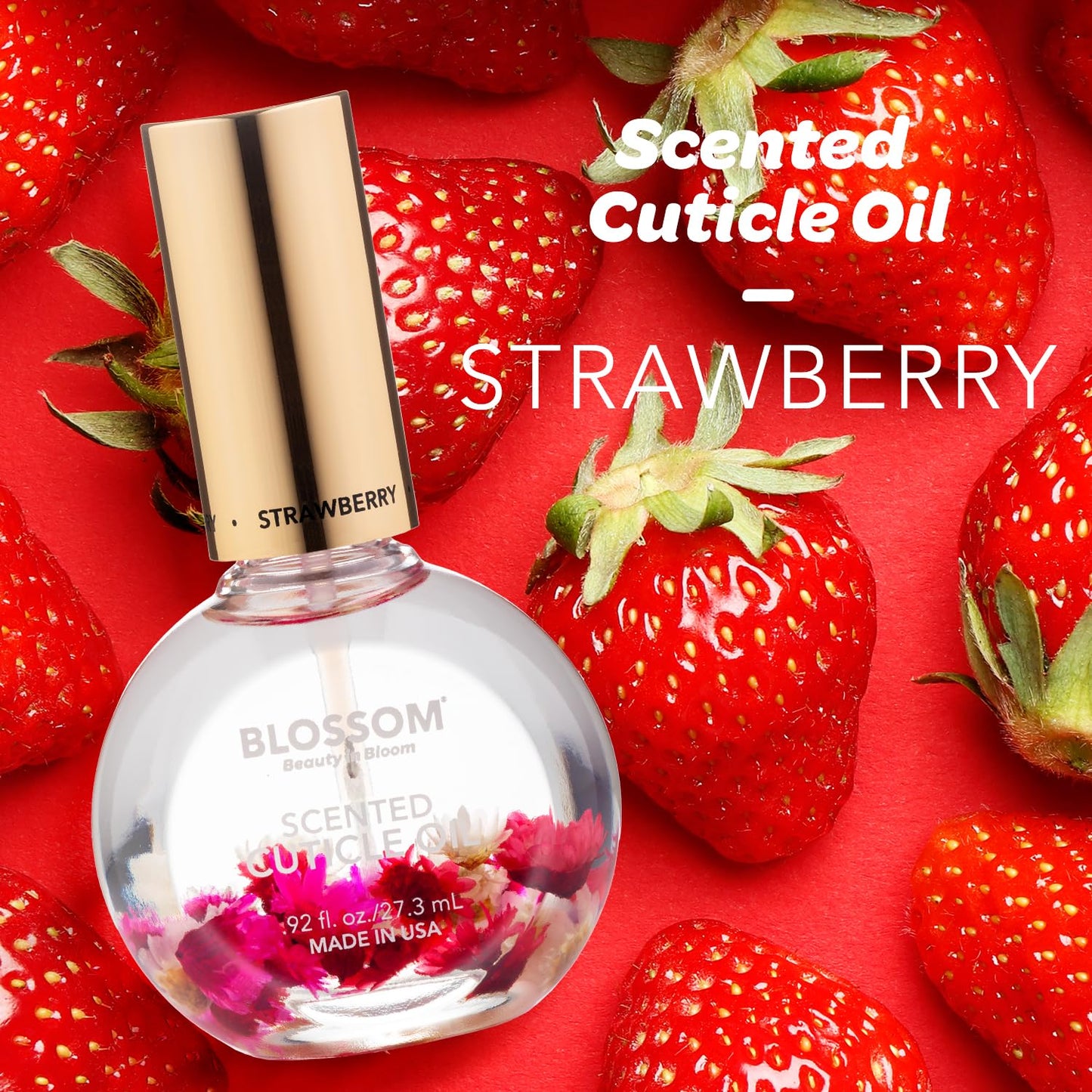 Blossom Hydrating, Moisturizing, Strengthening, Scented Cuticle Oil, Infused wtih Real Flowers, Made in USA, 1.84 fl oz, 2 Pack Bundle, Strawberry + Juicy Peach