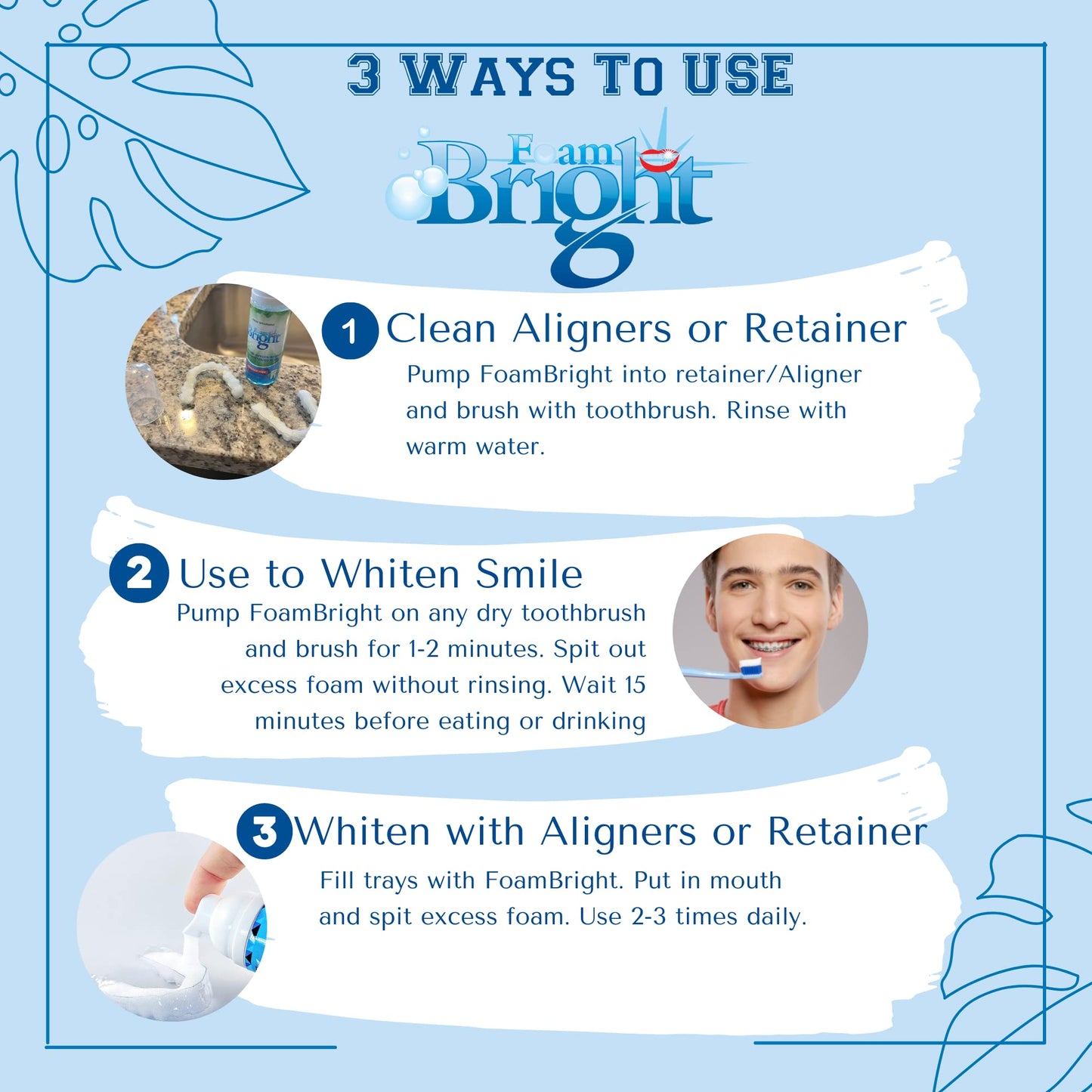 Retainer Cleaner & Aligner Cleaner FoamBright + Travel Retainer Case Kit | Great for Invisalign Aligners, Candid, Byte, Denture Cleaner | Whitens Teeth, Peroxide Free Oral Care | No Tablets Needed