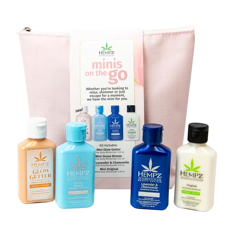 Hempz Minis - Hydrating Body & Hand Lotion Travel Size 2.25 Oz | 4-Pack Moisturizer for Women with Free Bag