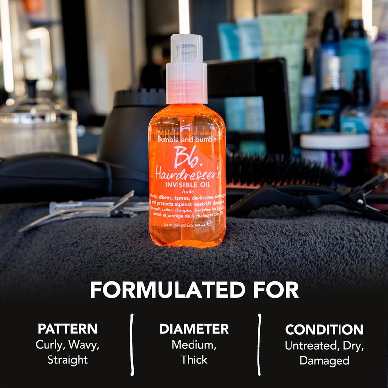 Bumble and bumble. Hairdresser's Invisible Oil Frizz-Reducing Hair Oil | Heat Protection, Frizz Control + Shine | Curly, Wavy, Straight | With Grapeseed, Coconut + Argan Oils, 3.4 Fl Oz