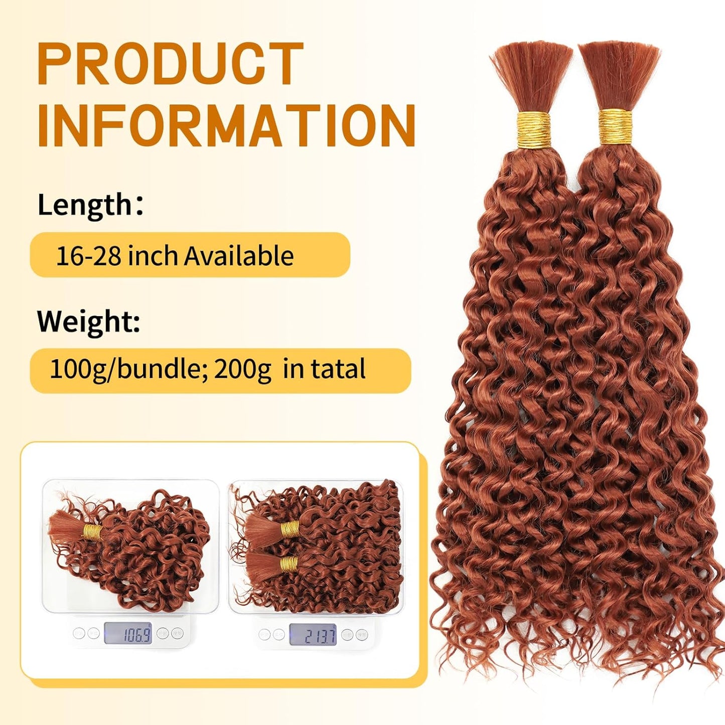 Eacia 20 Inch Water Wave Braiding Hair - 2 Bundles 200g Ginger Curly Extensions for Boho Braids | Micro Twist, No Weft