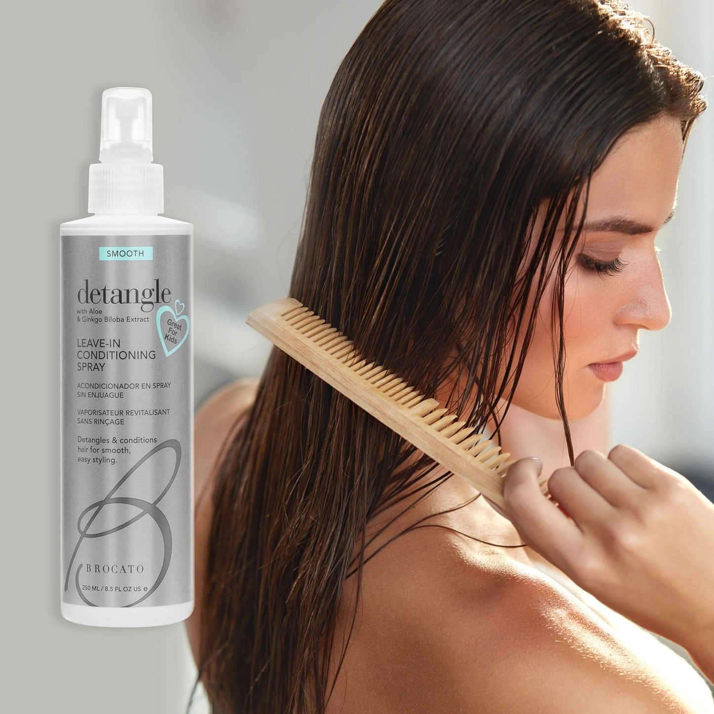Brocato Detangle Leave In Conditioner Spray, 8.5 oz | Hair Detangler & Conditioning Spray for Women to Smooth Hair | Tame Frizz & Provide Sun & Heat Protection | Detangling Products for All Hair Types