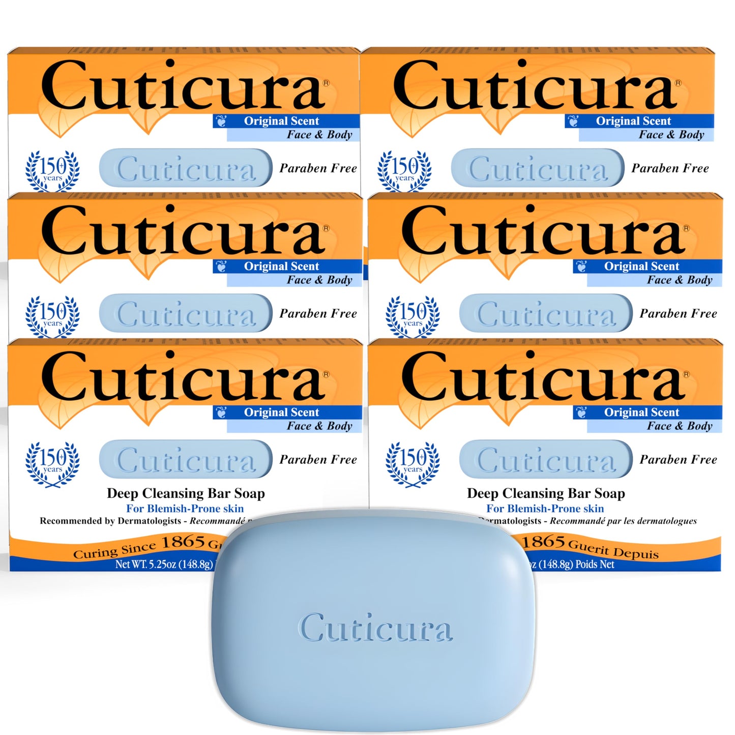 Cuticura Official Deep Cleansing Face and Body Soap - 5.25 oz (Pack of 6)