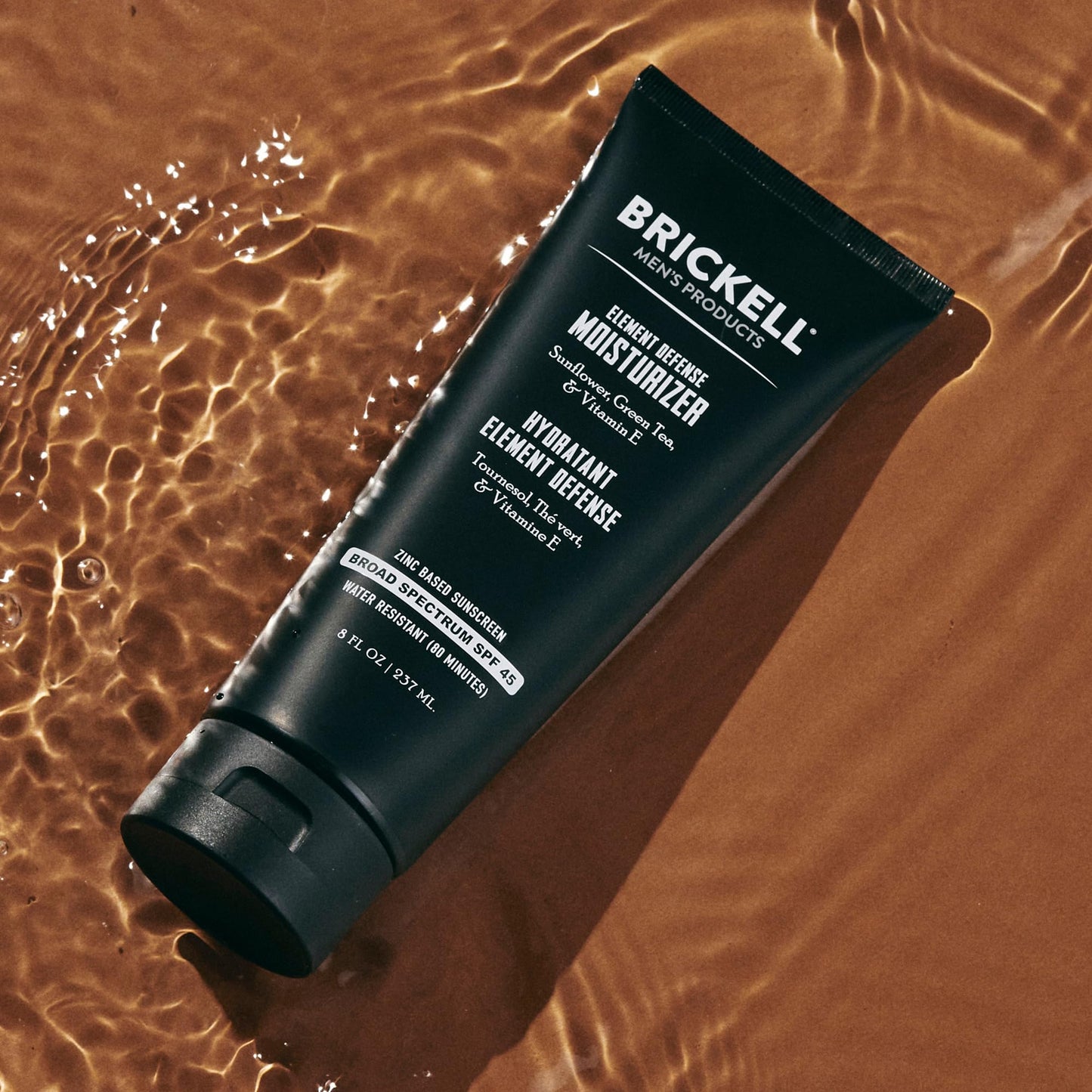 Brickell Men's Element Defense SPF45 Moisturizer for Men, Mineral Sunscreen, Hydrates and Protects Skin Against UVA/UVB Rays, With Zinc, Vitamin E, and Green Tea, 8 Ounce, Unscented