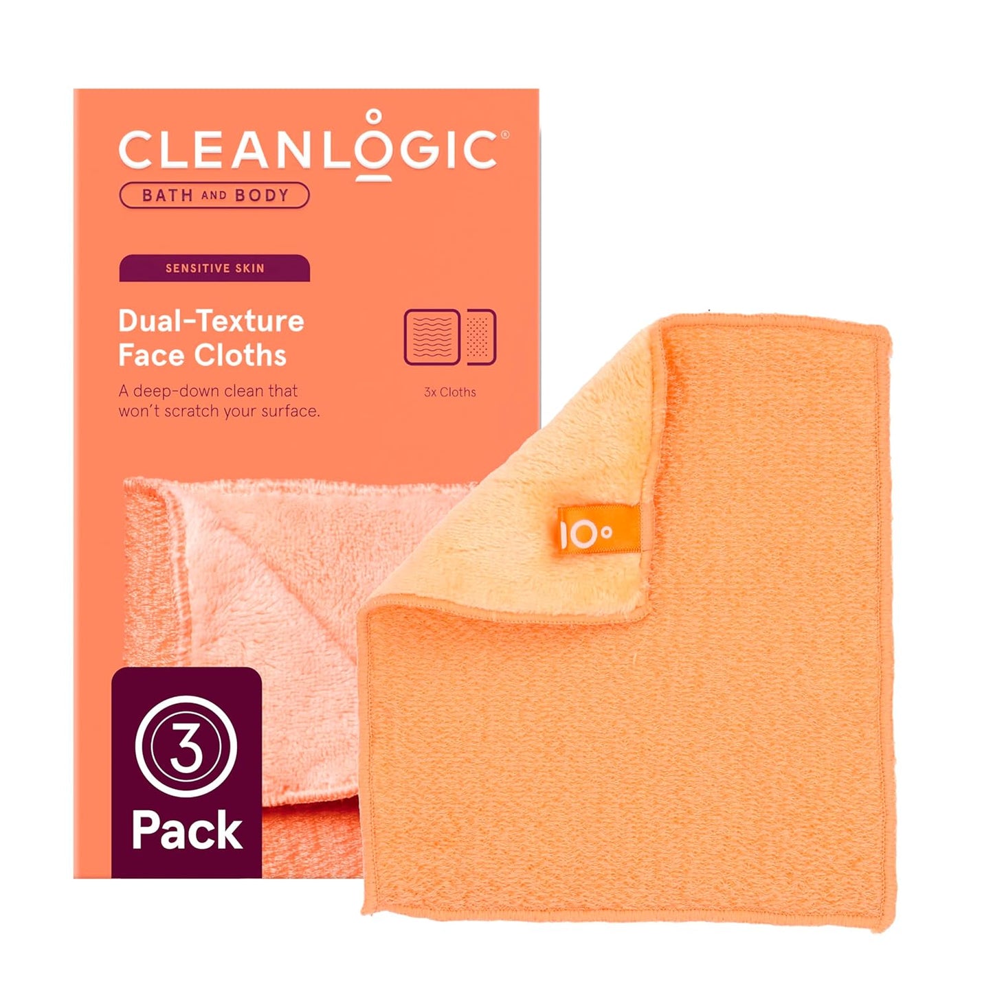Cleanlogic Exfoliating Face Cloths - Dual-Texture 3 Pack for Sensitive Skin Cleansing