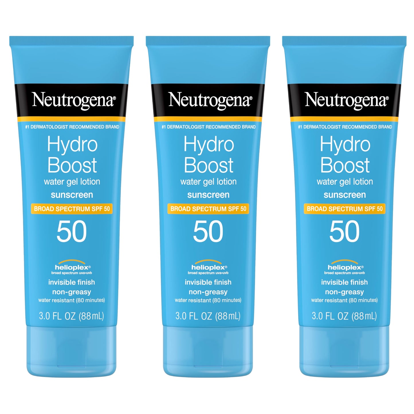 Neutrogena Hydro Boost Water Gel Sunscreen SPF 50, Oil‑Free Hydrating & Water‑Resistant Face & Body Sunscreen Lotion, Non‑Greasy, Broad Spectrum, Lightweight Moisturizer, 3 fl oz