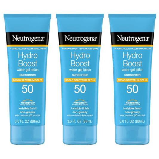 Neutrogena Hydro Boost Water Gel Sunscreen SPF 50, Oil‑Free Hydrating & Water‑Resistant Face & Body Sunscreen Lotion, Non‑Greasy, Broad Spectrum, Lightweight Moisturizer, 3 fl oz