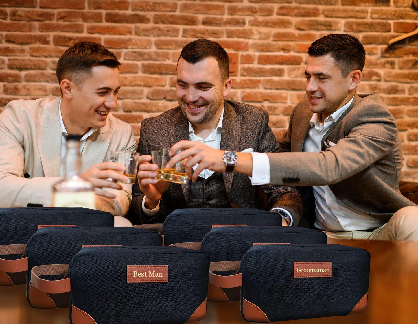 YUEHUO Sets of 6 Groomsmen Toiletry Bags, Gift Idea for Best Man and Groomsman, Groomsman Proposal Gift for Bachelor Party, Wedding Party, Black