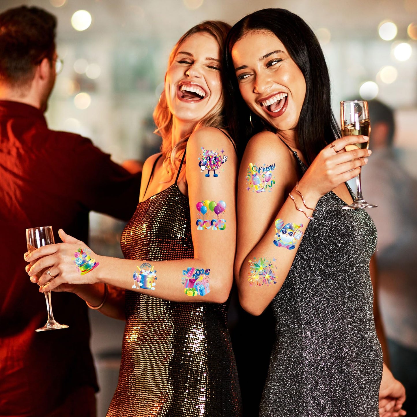 HOWAF 40pcs Happy New Year 2026 Temporary Tattoos, 2026 NYE Party Favors Tattoos Stickers,New Year Face Tattoos for Happy New Year Eve Party Decorations,New Years Firework Temporary Tattoos
