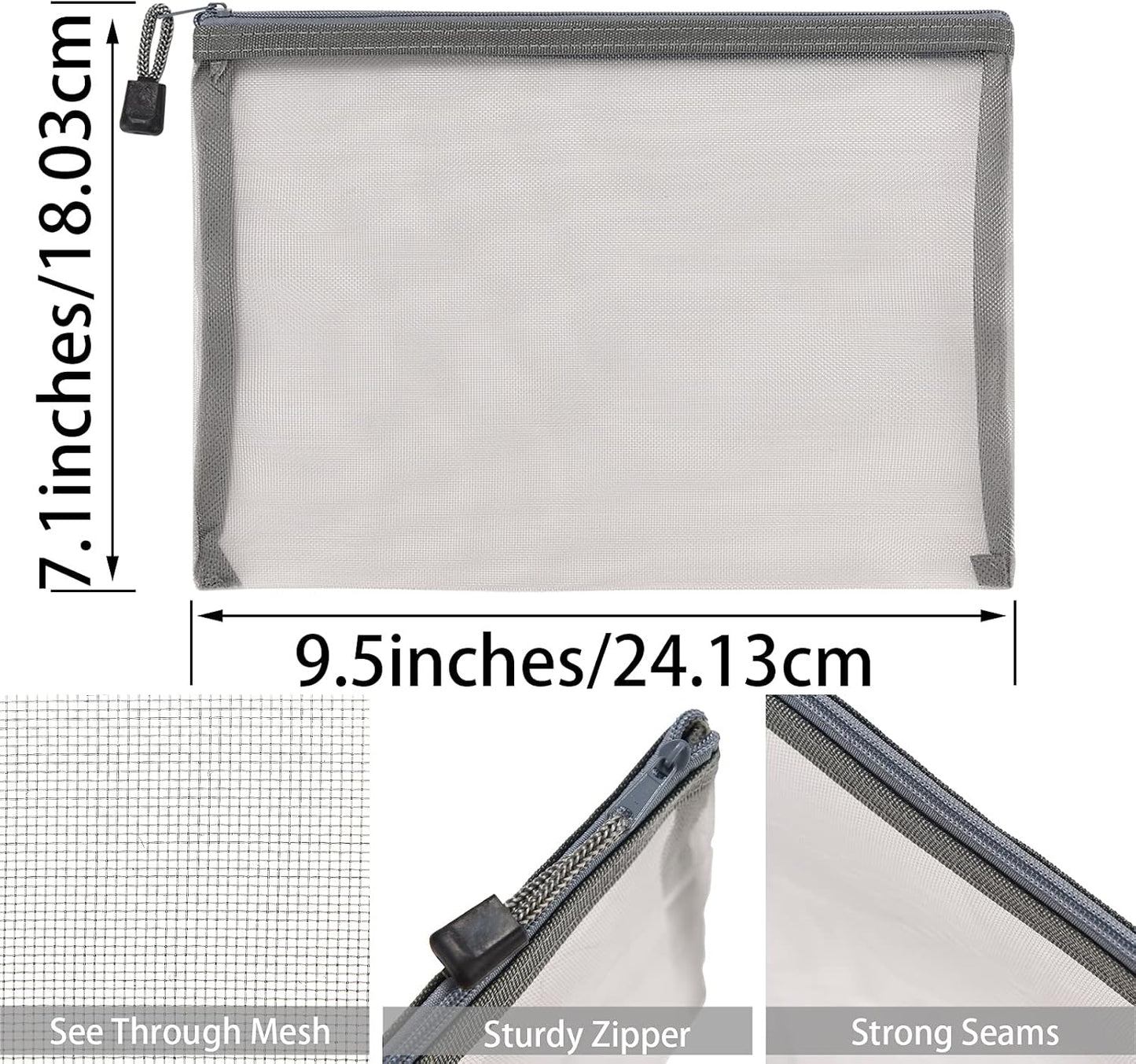 Mesh Makeup Cosmetic Bag Set - 20 Pcs Zipper Pouches for Cosmetics & Pencils | 9.5 x 7.1 Inches - Gray