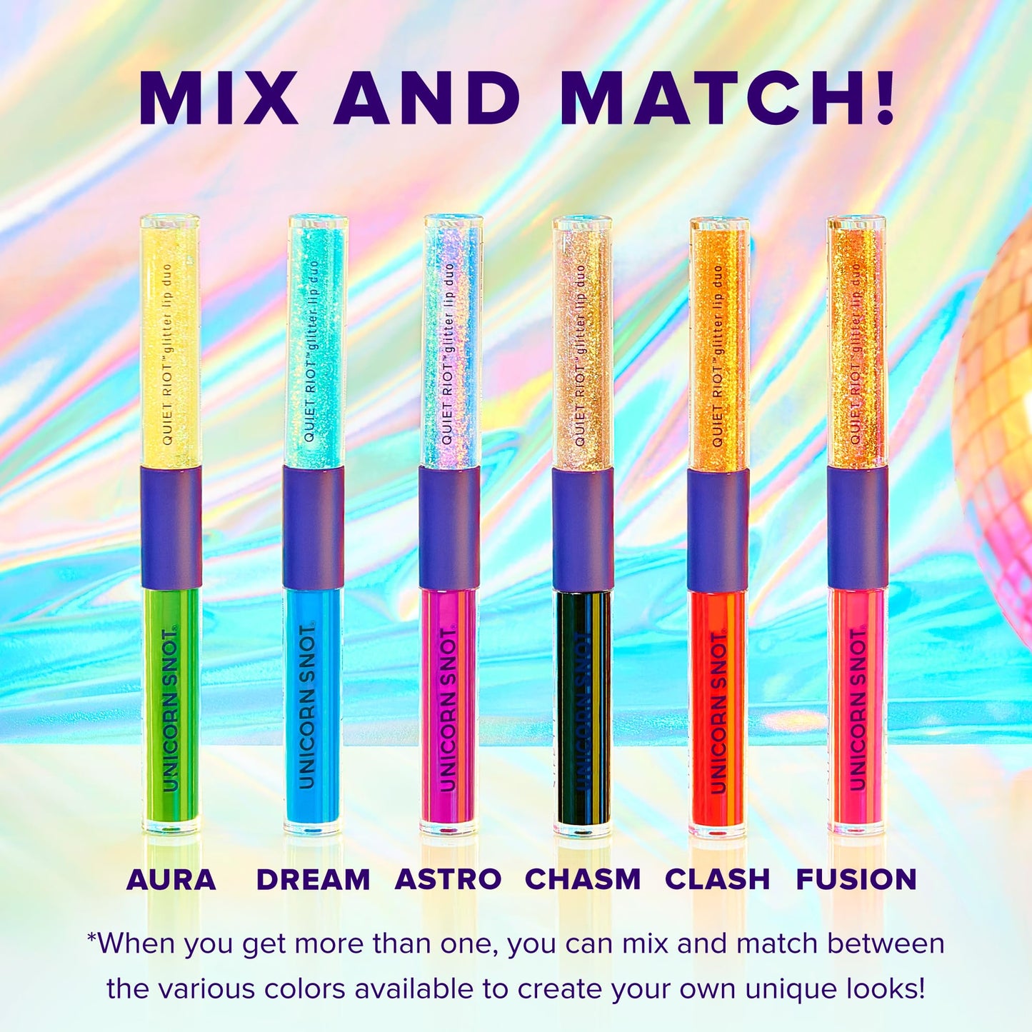 UNICORN SNOT Quiet Riot™ Plastic-Free Glitter Lip Duo | 2-in-1 Set w/Matte Lipstick & Sparkly Glitter Lip Gloss | Halloween Costume Makeup