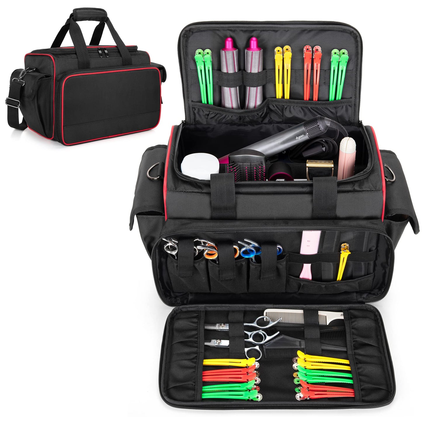 BAFASO Hairdresser Bag with Adjustable Dividers, Tattoo Case Holds Tattoo Supplies, Travel Barber Case Holds Various Hair Cutting Tools (Bag Only), Black
