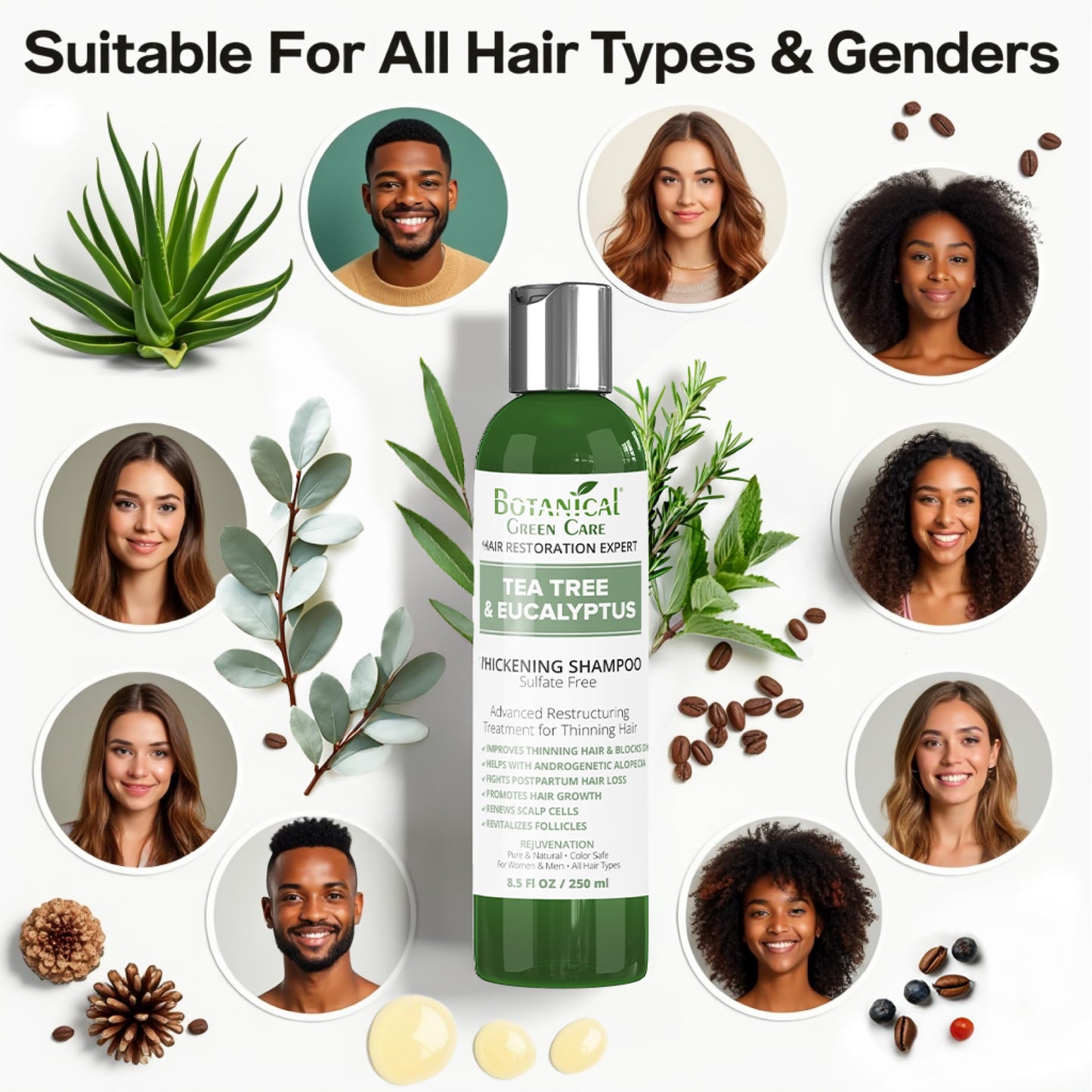 Tea Tree & Eucalyptus Shampoo for Hair Growth & Thinning Hair - Thickening, Sulfate-Free